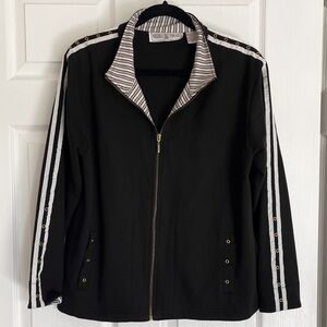 Vintage Track Jacket Black and‎ Gold Embellished Zip Up Size M